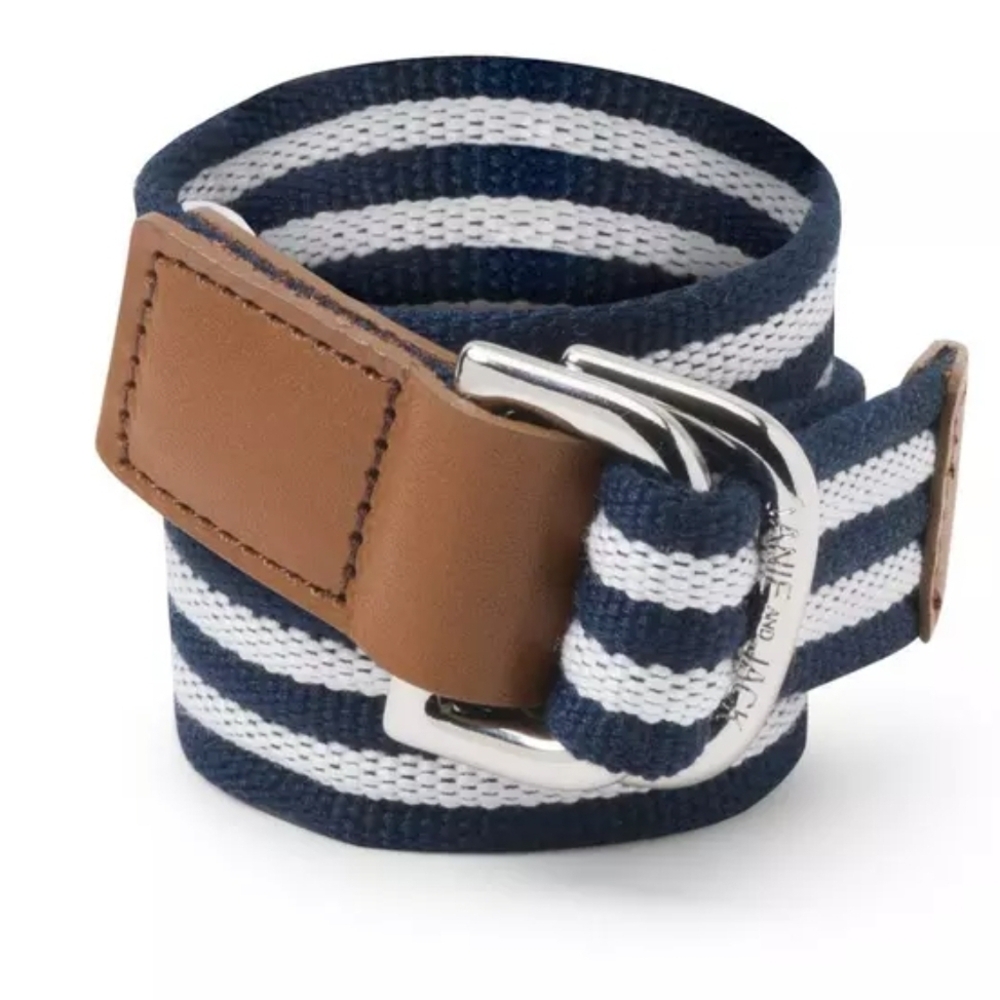 Janie & Jack Boys' Navy and White Striped Belt with a silver-tone Buckle Sz 4-5